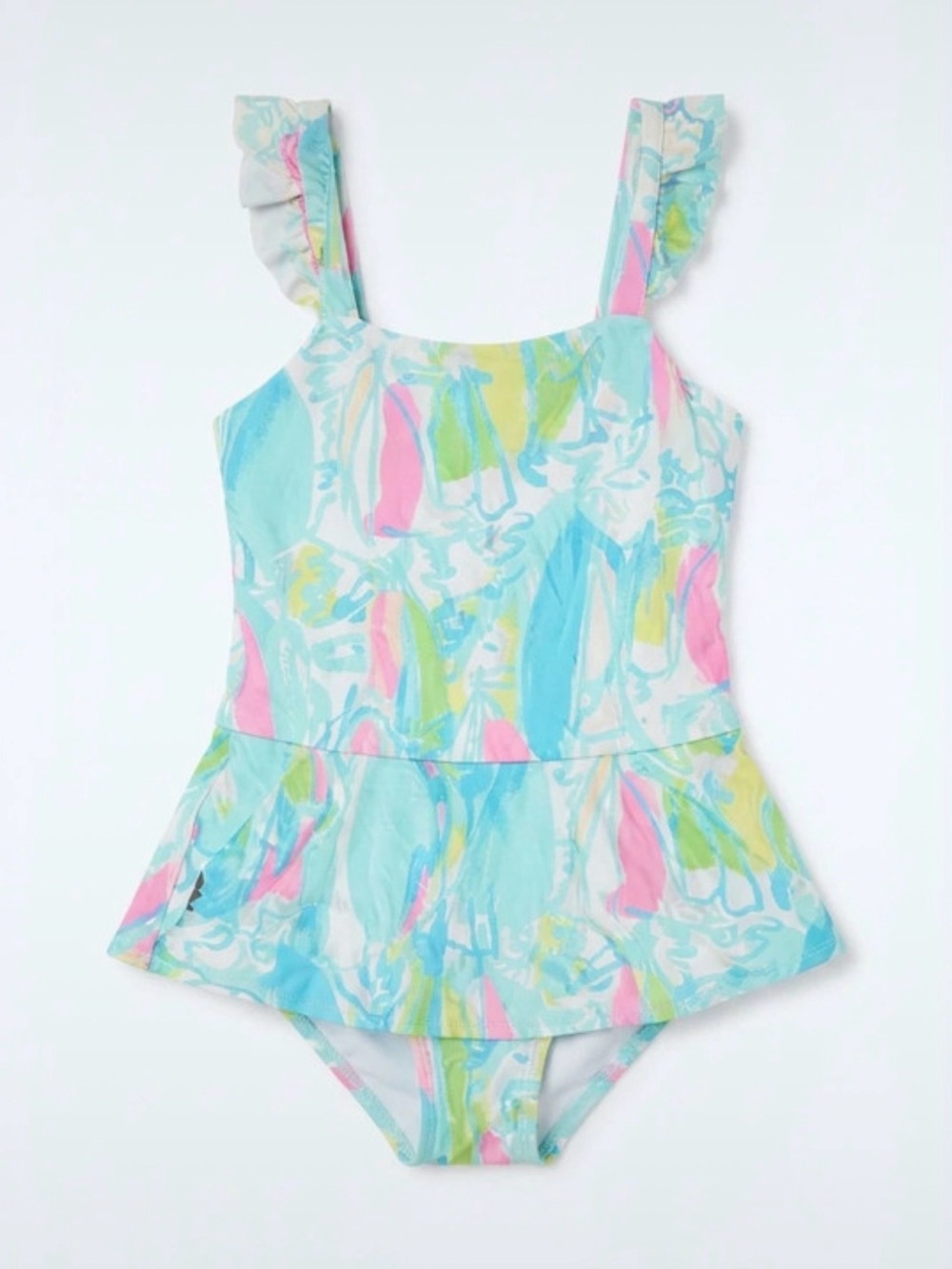 Lilly Pulitzer Girls Blue Pink Floral Ruffle One-Piece Swim Skirt Size 8